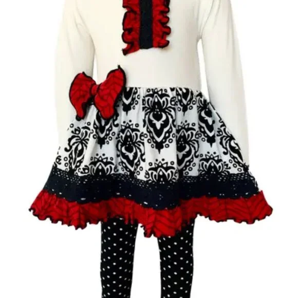 Damask & Polka Dot Ruffle Dress Set - Picture 3 of 9